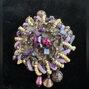 Vintage Art Deco Wooden Beaded Purple Brooch